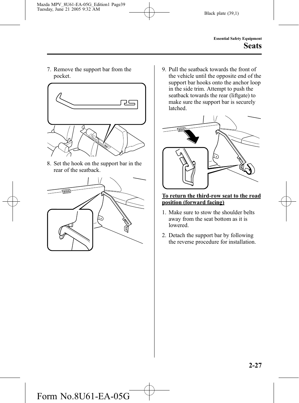 Seats | Mazda 2006 MPV User Manual | Page 39 / 364