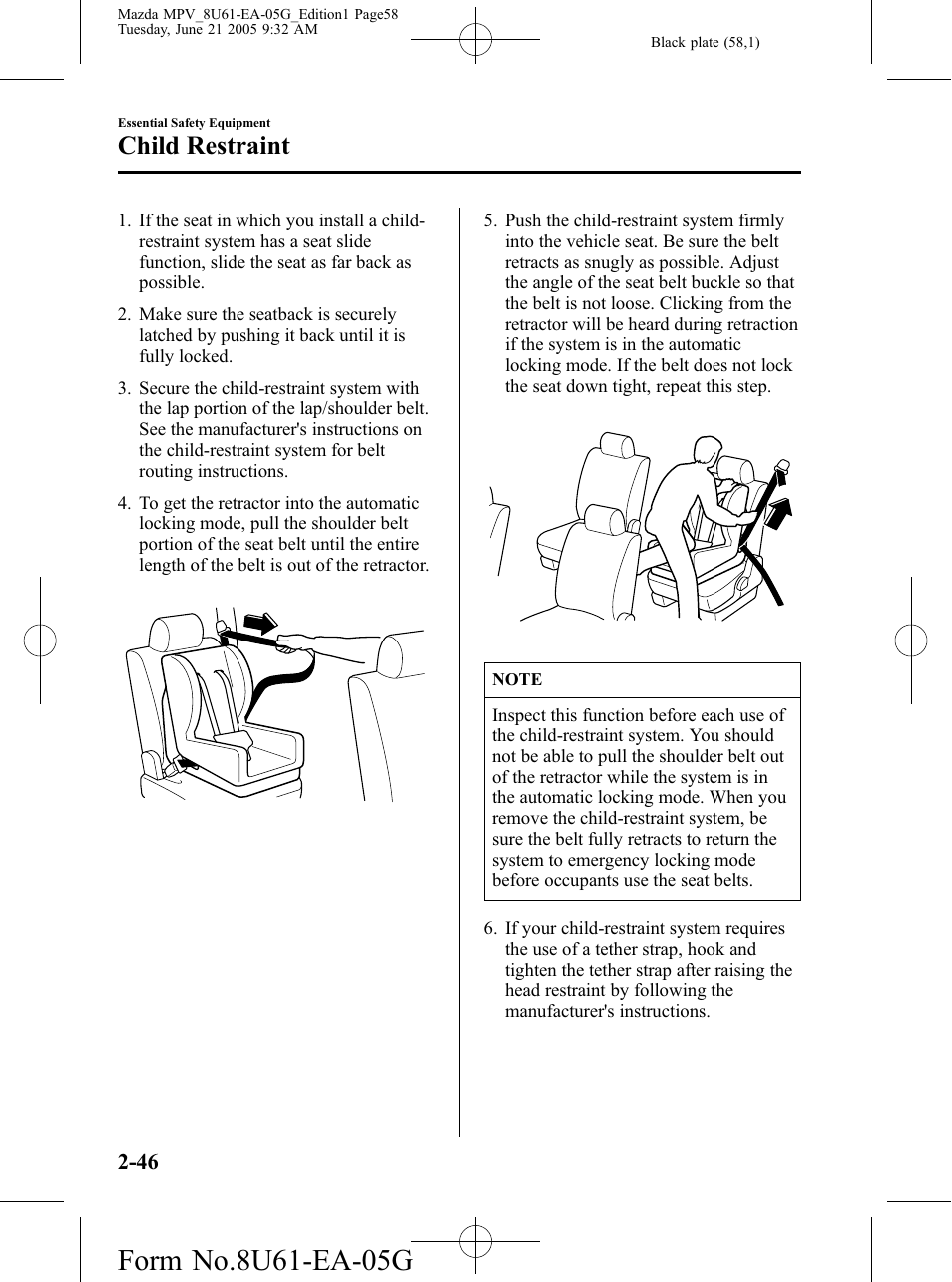 Child restraint | Mazda 2006 MPV User Manual | Page 58 / 364