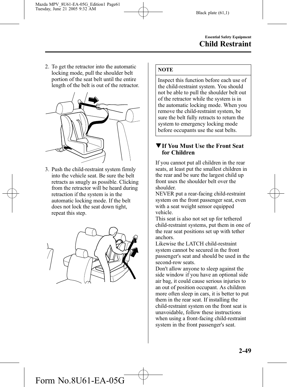 Child restraint | Mazda 2006 MPV User Manual | Page 61 / 364