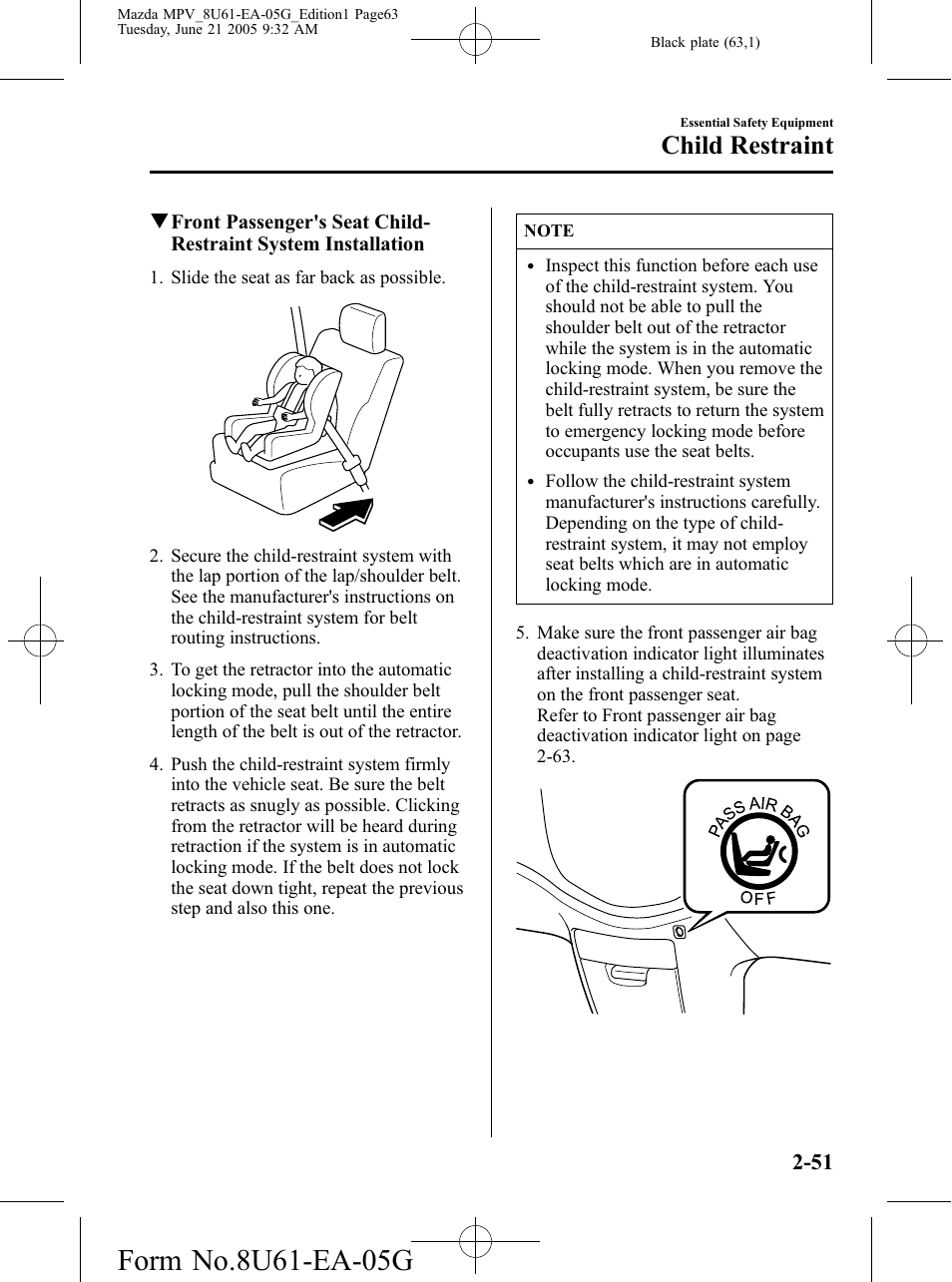 Child restraint | Mazda 2006 MPV User Manual | Page 63 / 364