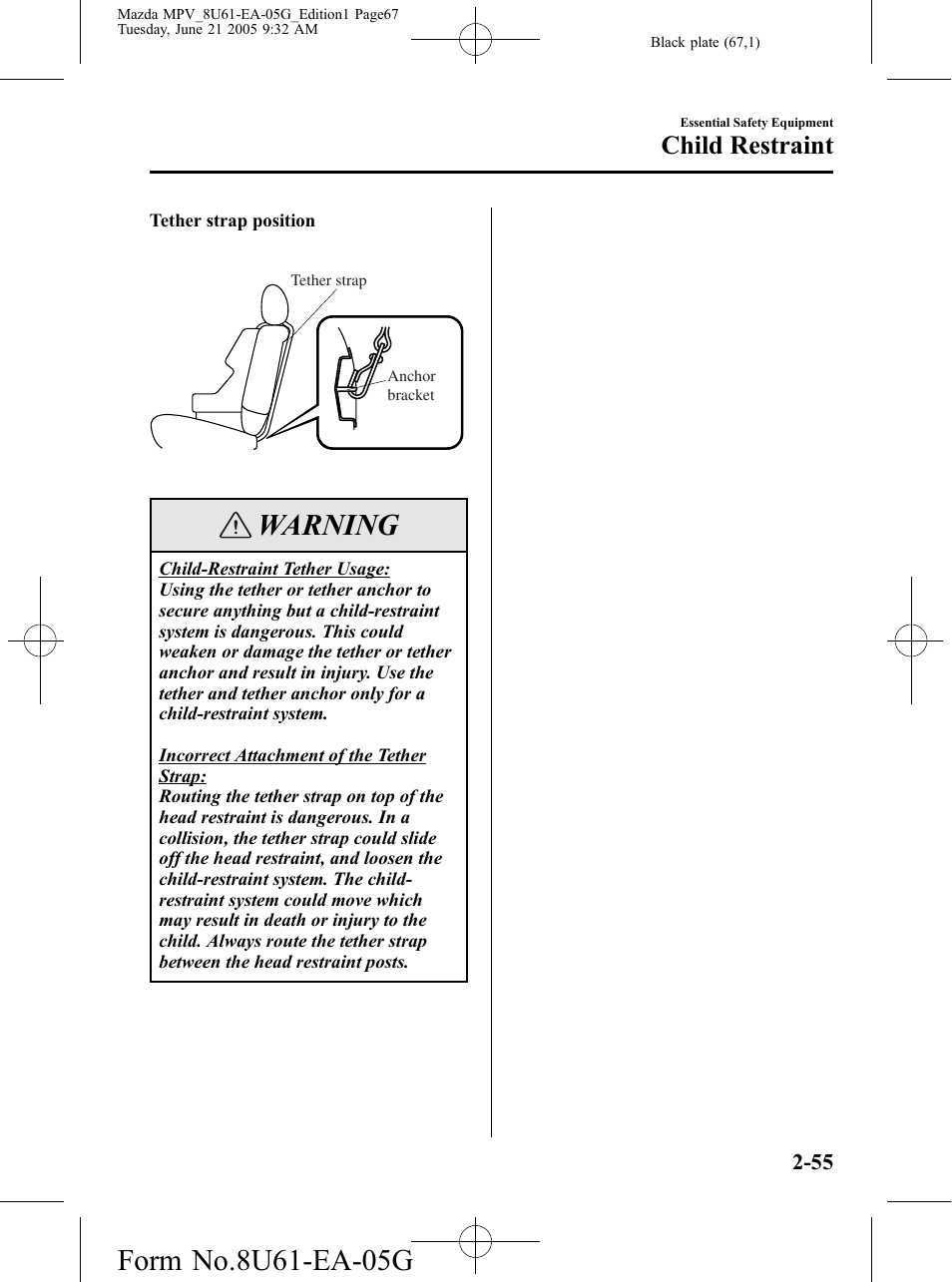 Warning, Child restraint | Mazda 2006 MPV User Manual | Page 67 / 364