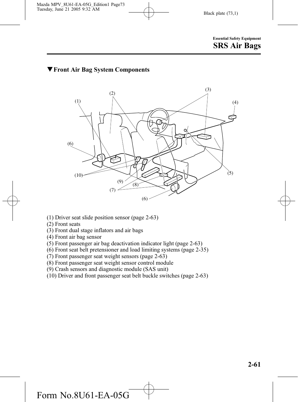 Srs air bags | Mazda 2006 MPV User Manual | Page 73 / 364