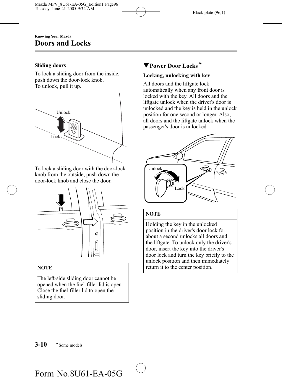 Doors and locks | Mazda 2006 MPV User Manual | Page 96 / 364