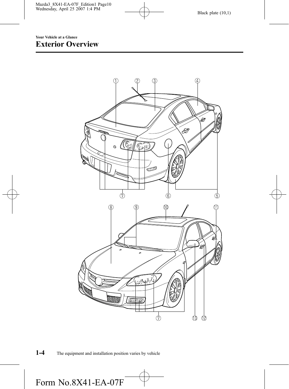 Exterior overview, 4 door | Mazda 2008 3 4-DOOR User Manual | Page 10 / 452