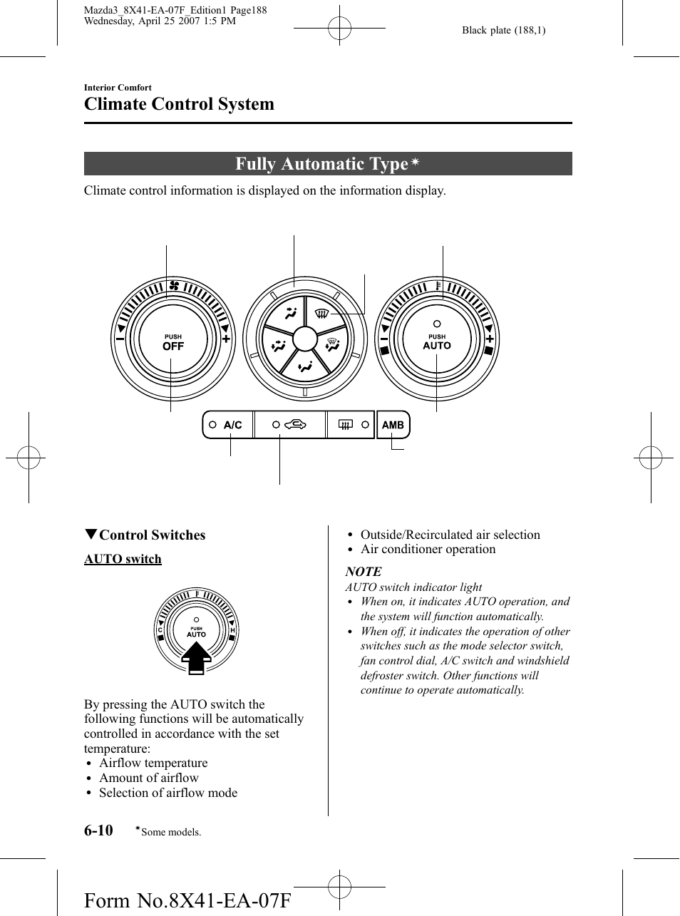 Fully automatic type, Climate control system, Qcontrol switches | Mazda 2008 3 4-DOOR User Manual | Page 188 / 452