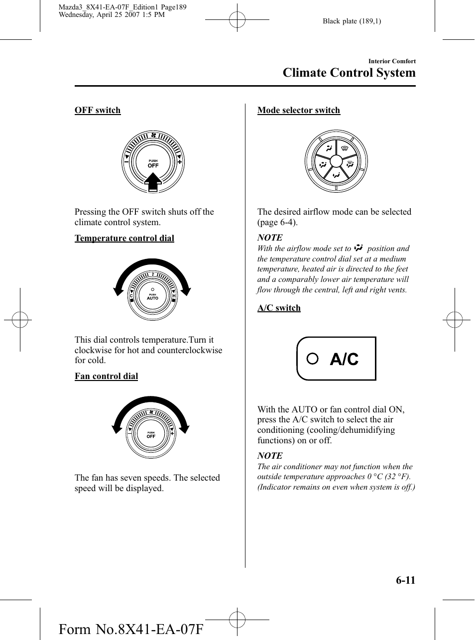 Climate control system | Mazda 2008 3 4-DOOR User Manual | Page 189 / 452