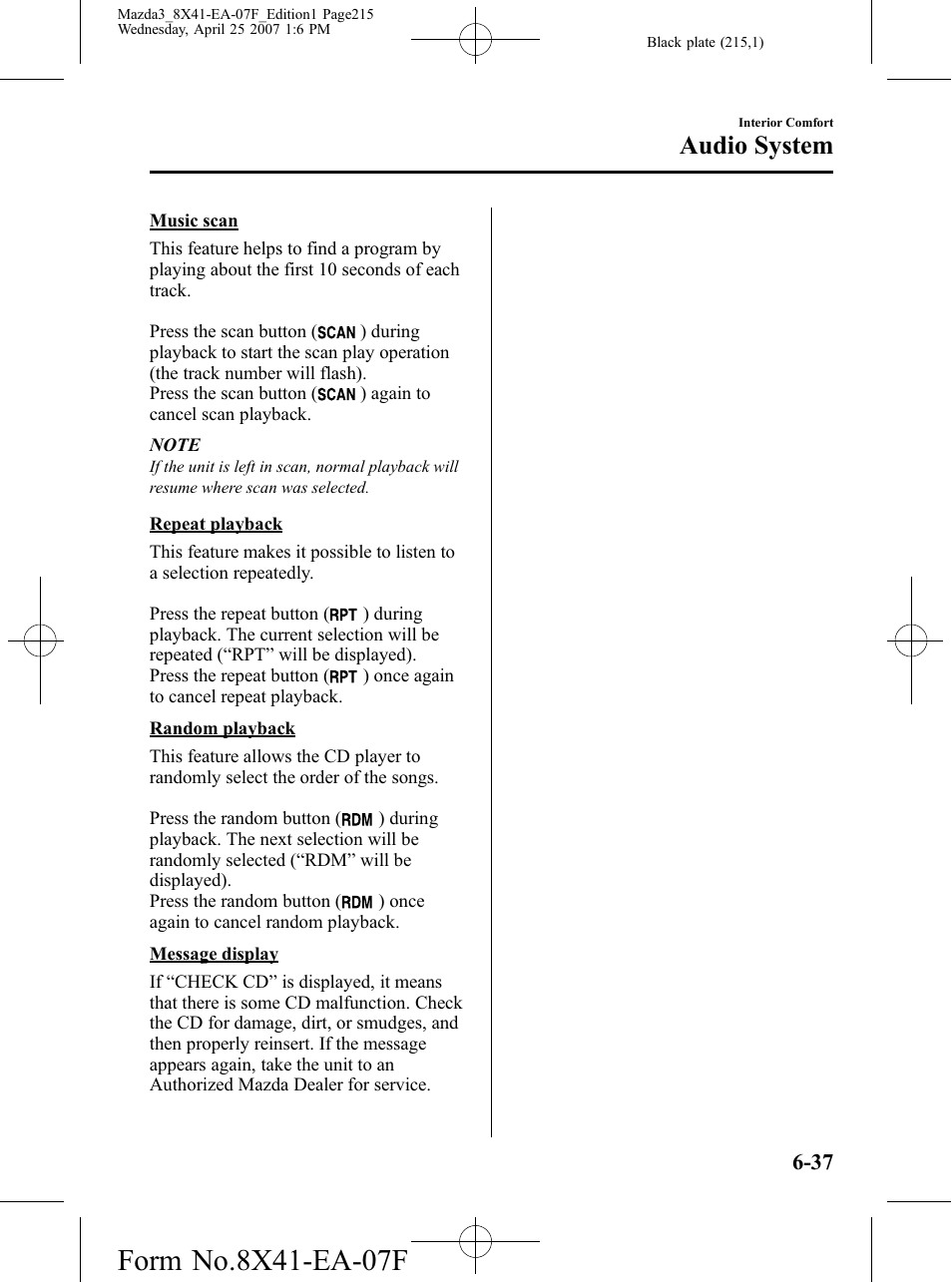 Audio system | Mazda 2008 3 4-DOOR User Manual | Page 215 / 452