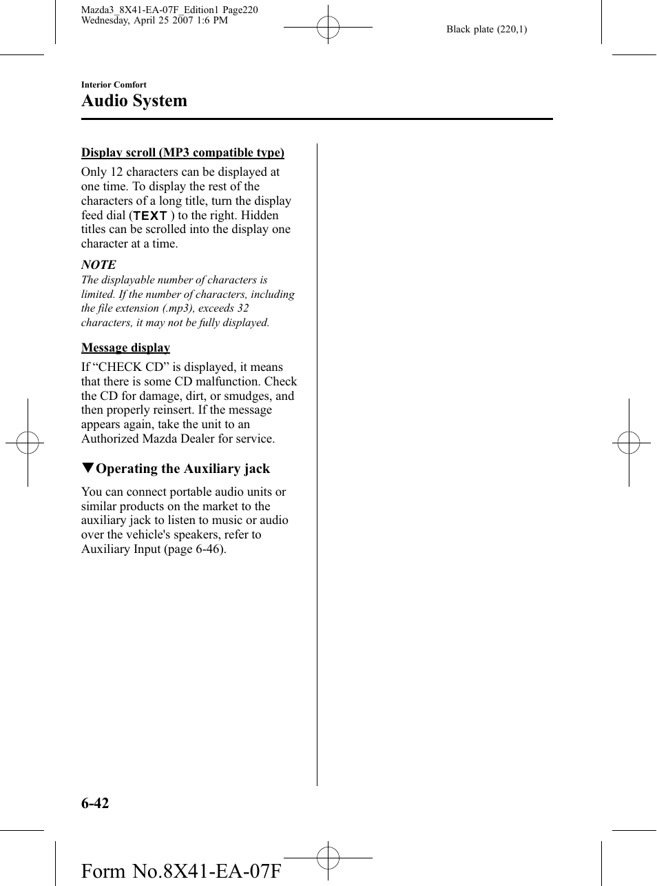 Audio system | Mazda 2008 3 4-DOOR User Manual | Page 220 / 452