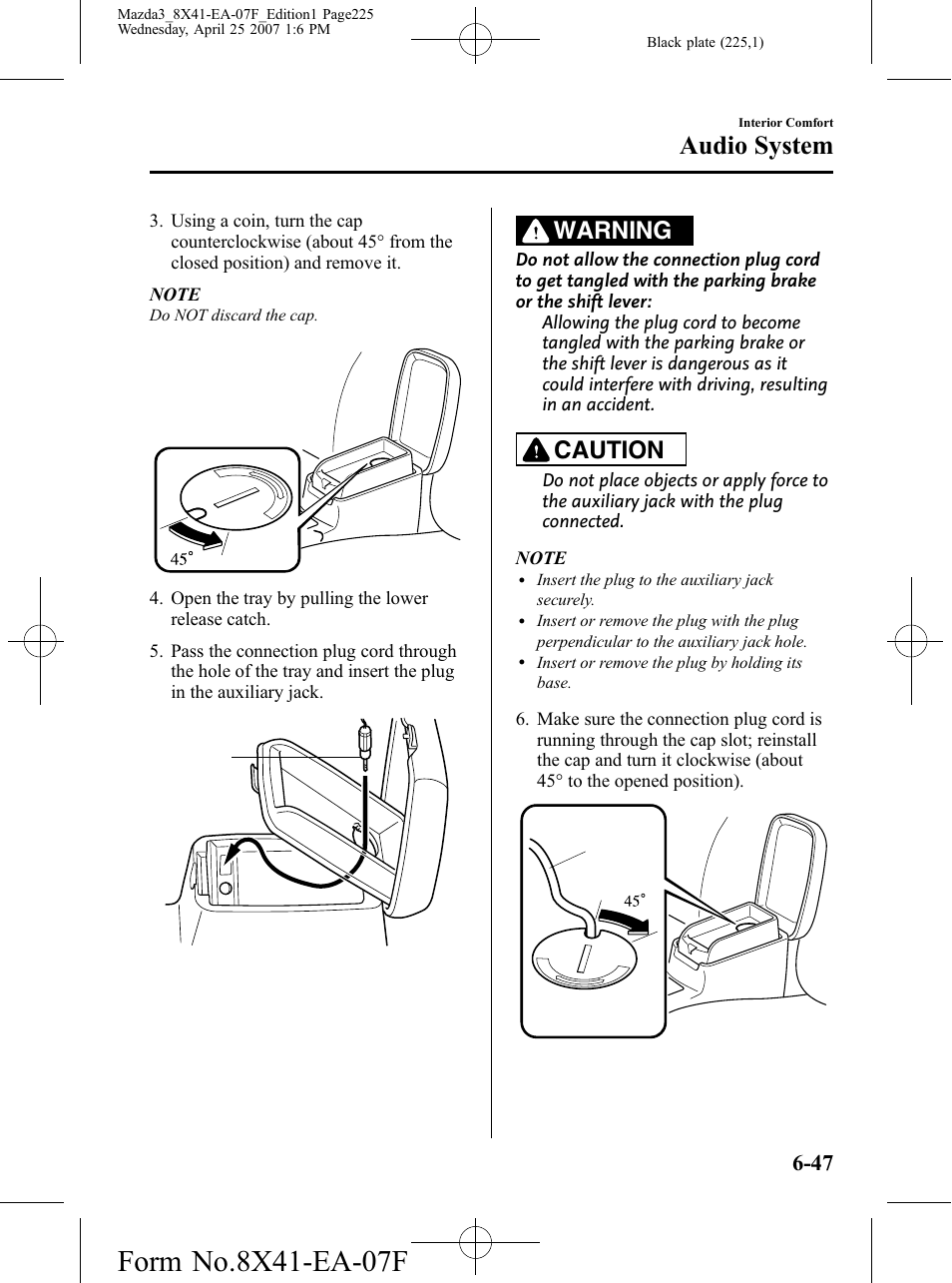 Audio system, Warning, Caution | Mazda 2008 3 4-DOOR User Manual | Page 225 / 452