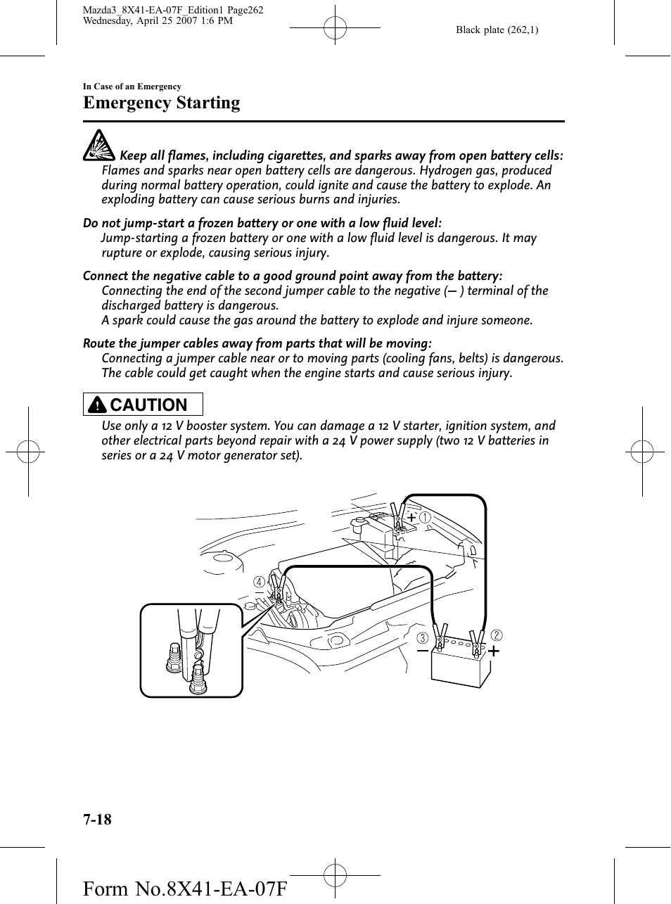 Emergency starting, Caution | Mazda 2008 3 4-DOOR User Manual | Page 262 / 452
