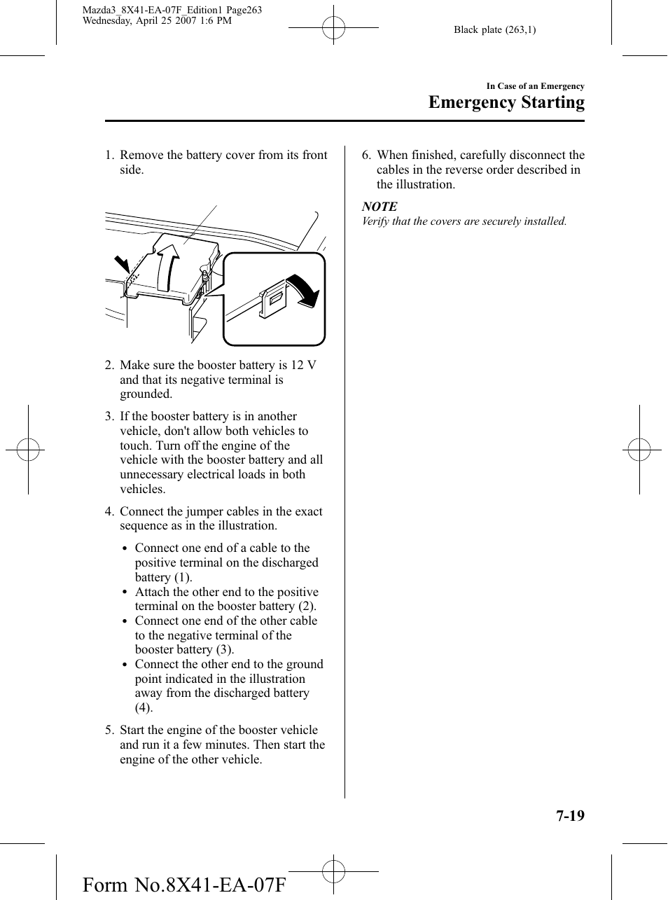 Emergency starting | Mazda 2008 3 4-DOOR User Manual | Page 263 / 452