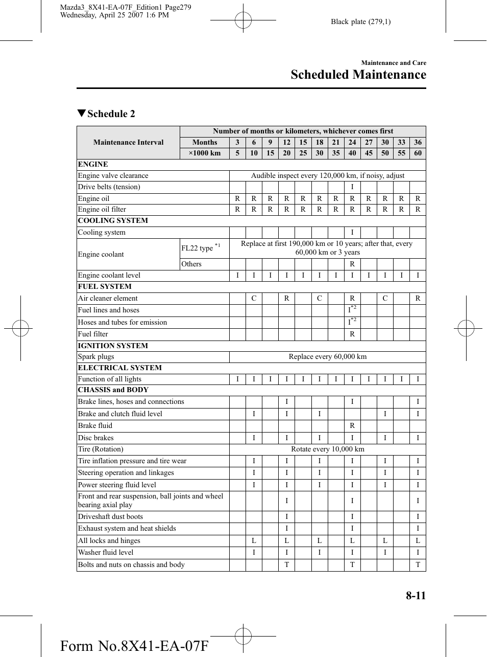 Scheduled maintenance, Qschedule 2 | Mazda 2008 3 4-DOOR User Manual | Page 279 / 452