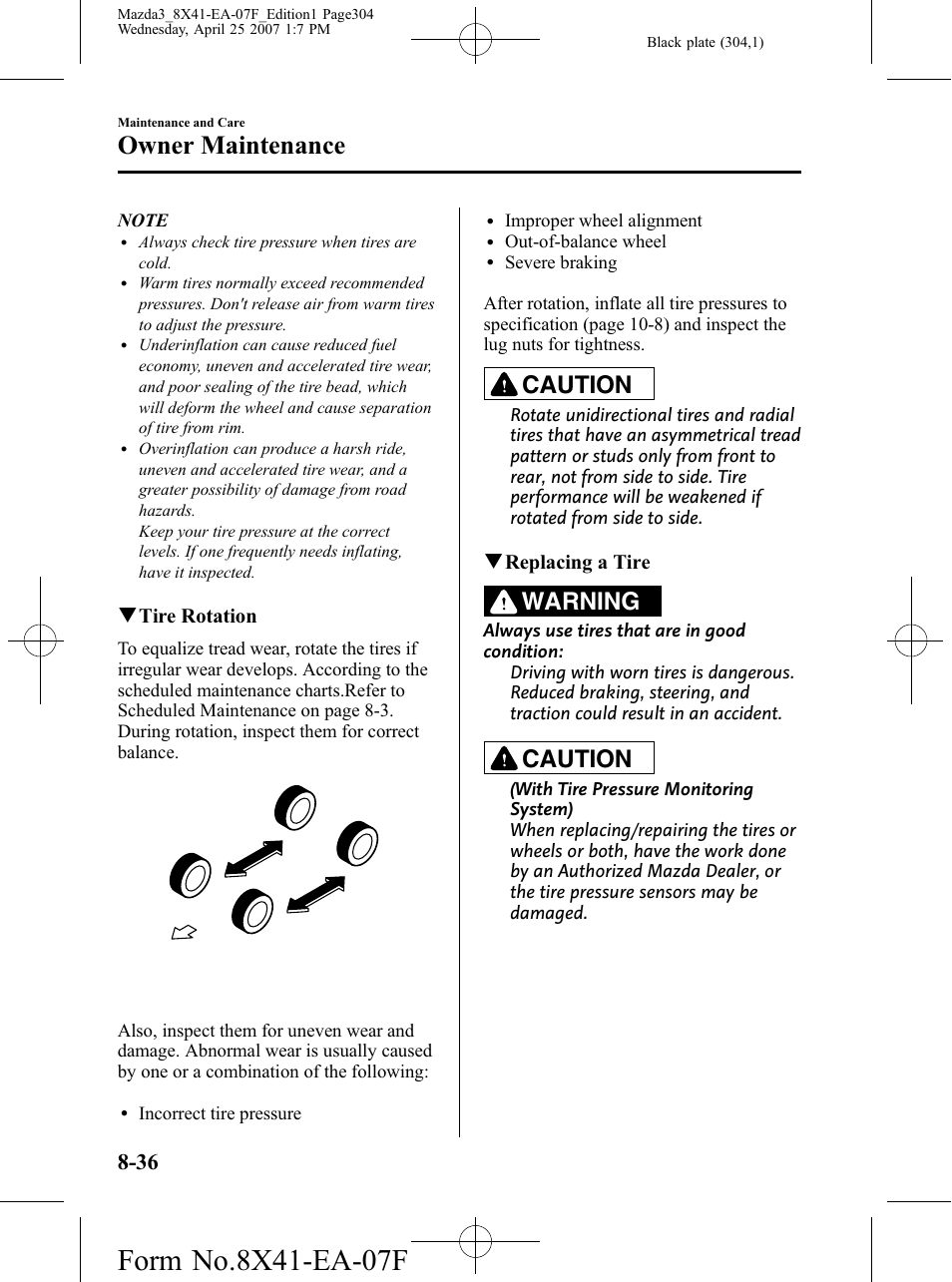 Owner maintenance, Caution, Warning | Mazda 2008 3 4-DOOR User Manual | Page 304 / 452