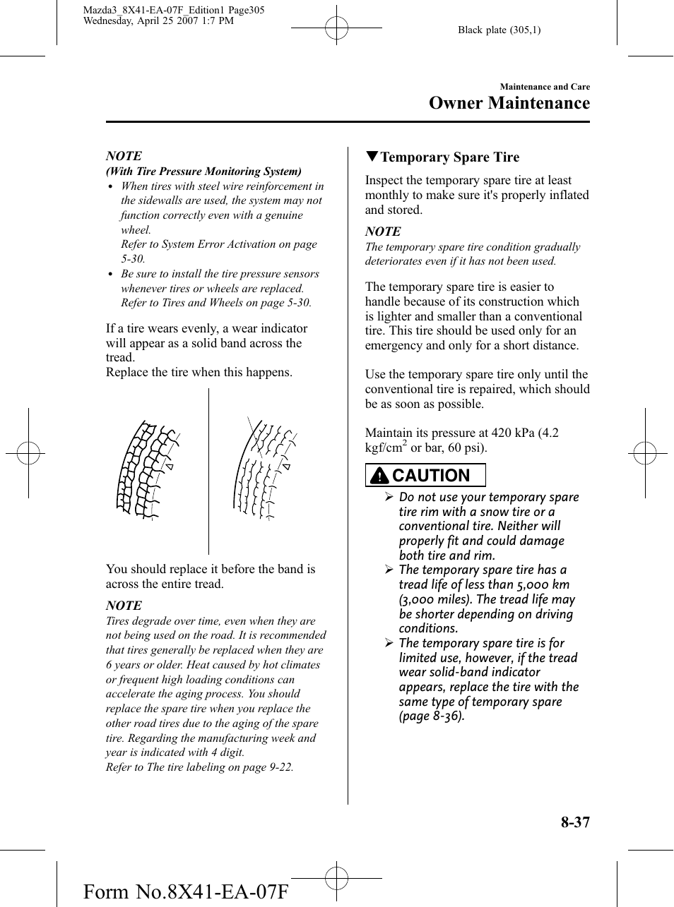 Owner maintenance, Caution | Mazda 2008 3 4-DOOR User Manual | Page 305 / 452