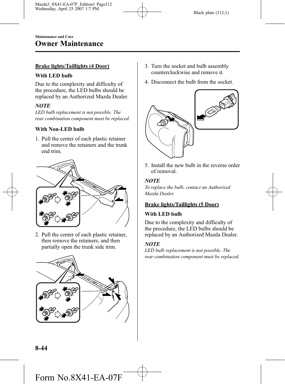 Owner maintenance | Mazda 2008 3 4-DOOR User Manual | Page 312 / 452
