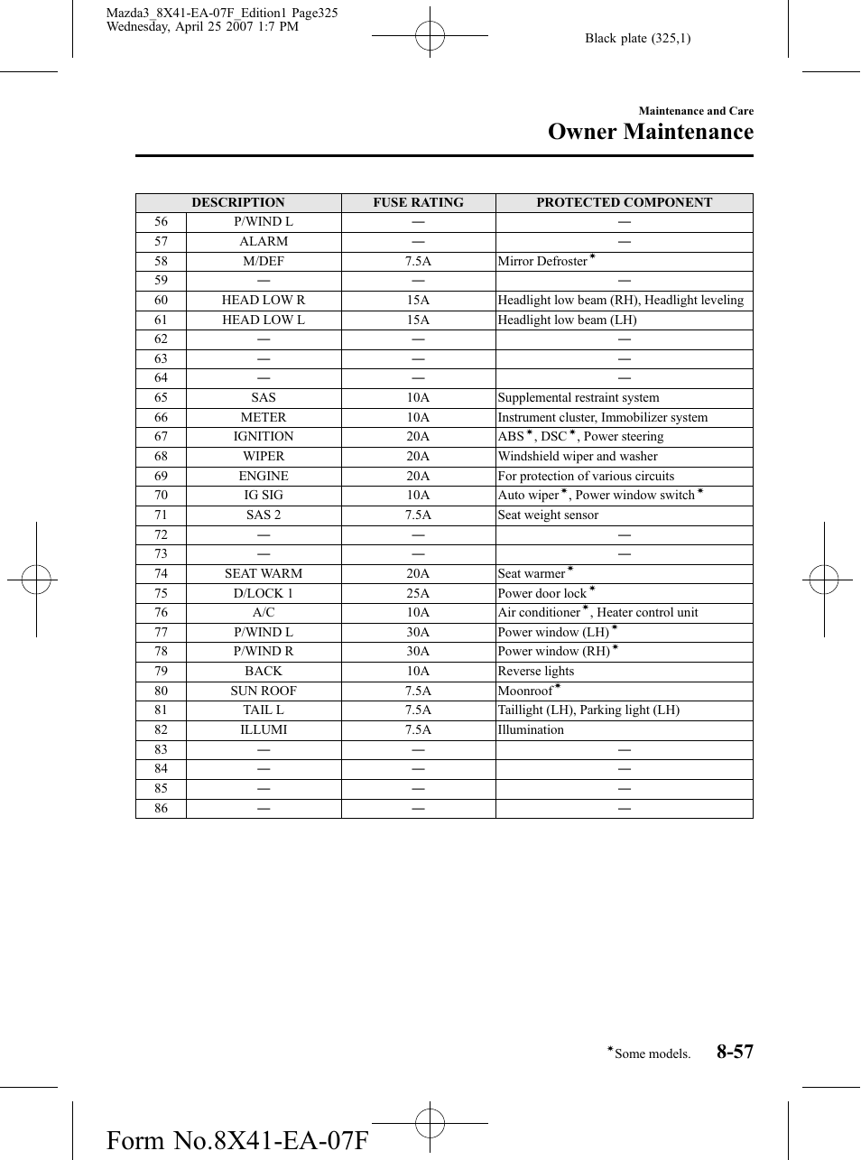 Owner maintenance | Mazda 2008 3 4-DOOR User Manual | Page 325 / 452