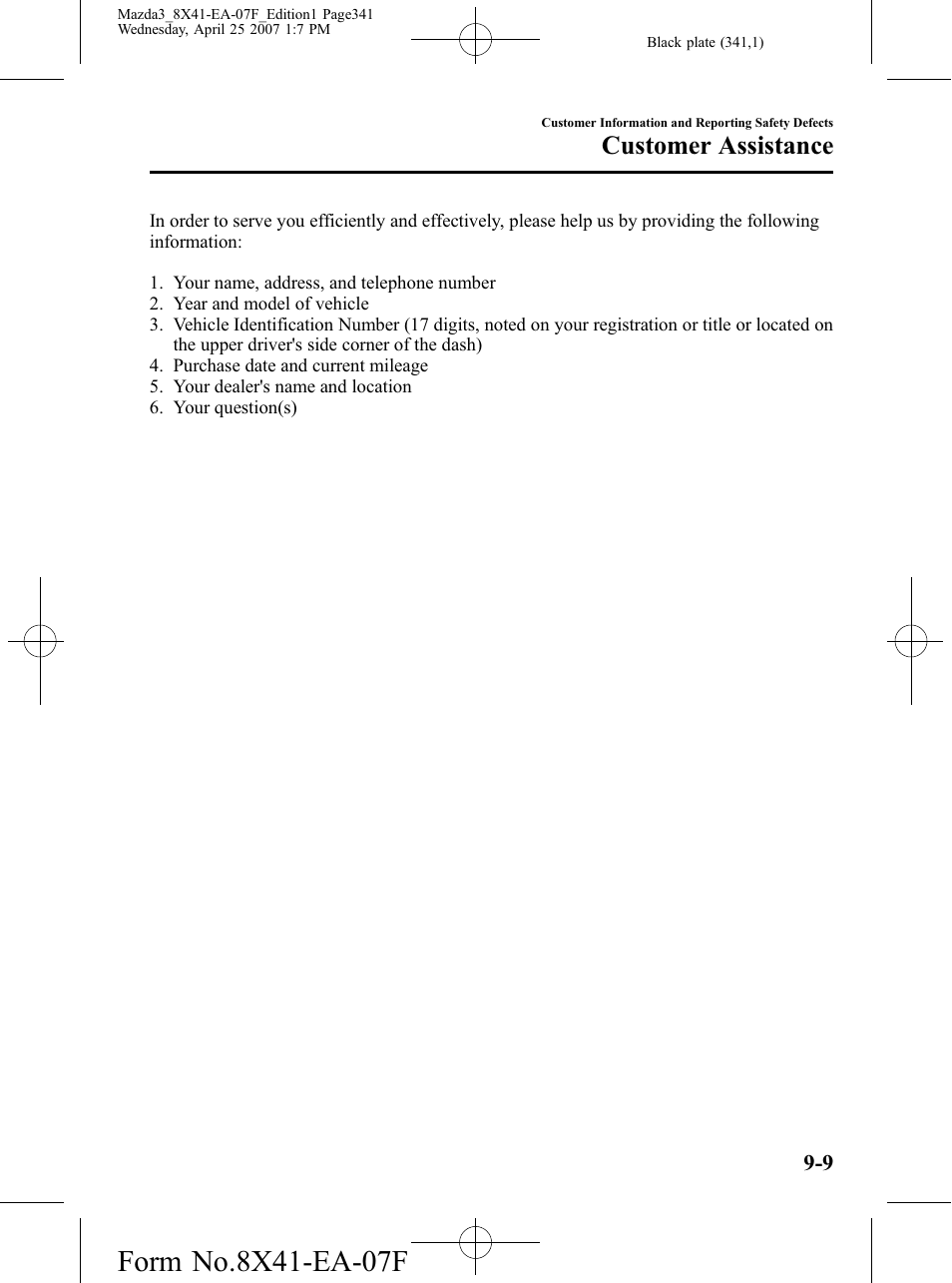 Customer assistance | Mazda 2008 3 4-DOOR User Manual | Page 341 / 452