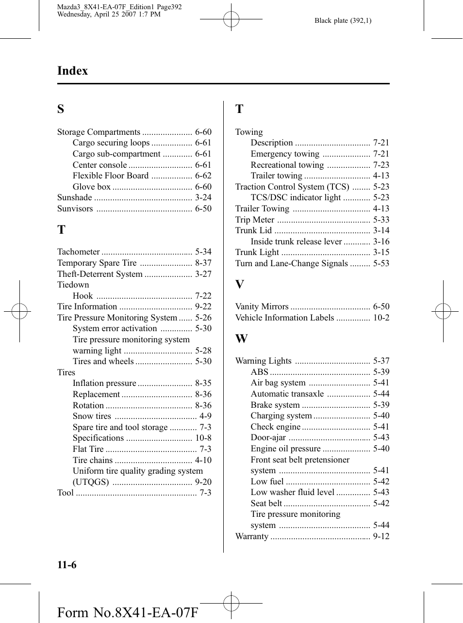 Index | Mazda 2008 3 4-DOOR User Manual | Page 392 / 452