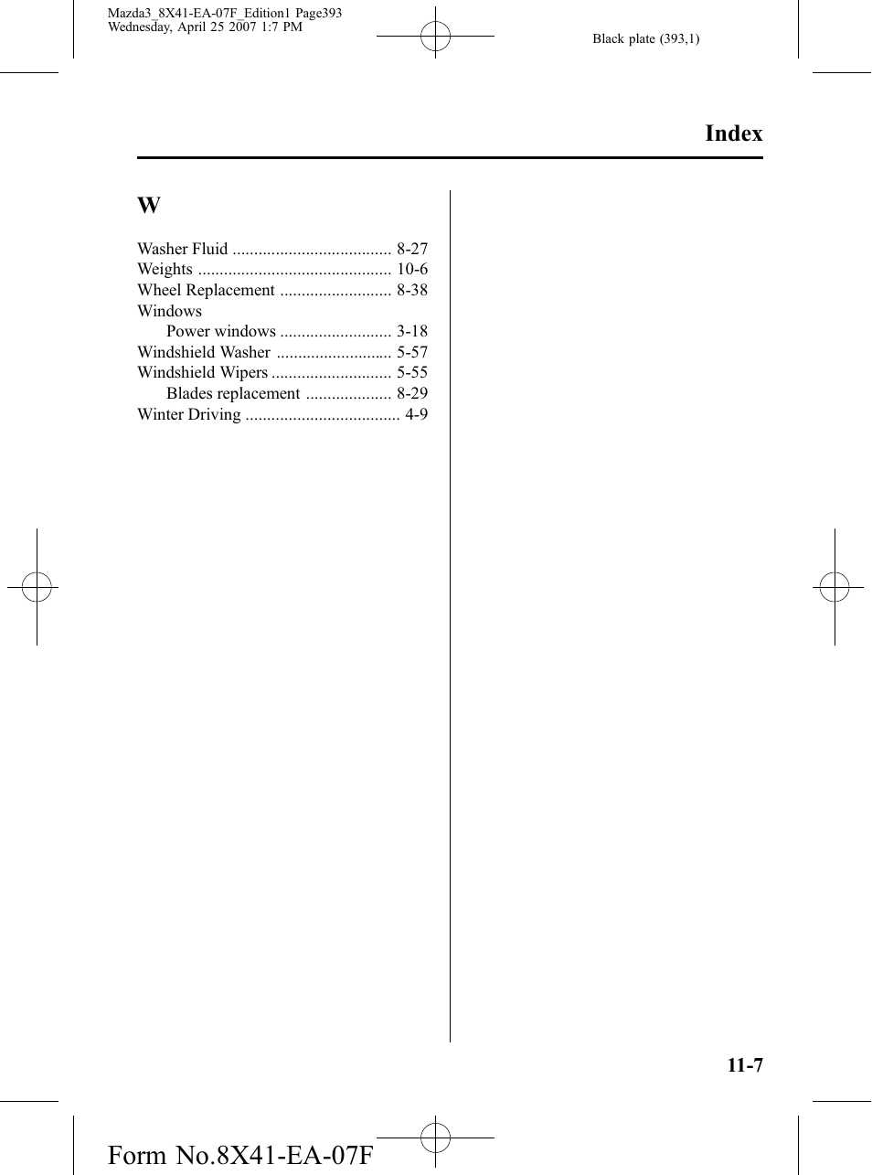 Index | Mazda 2008 3 4-DOOR User Manual | Page 393 / 452