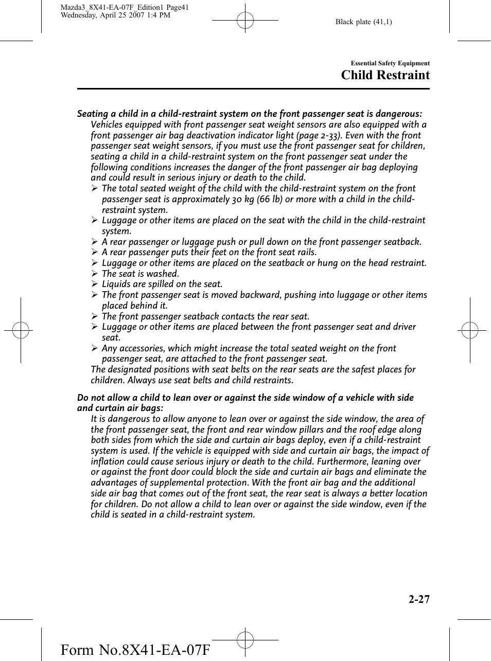 Child restraint | Mazda 2008 3 4-DOOR User Manual | Page 41 / 452