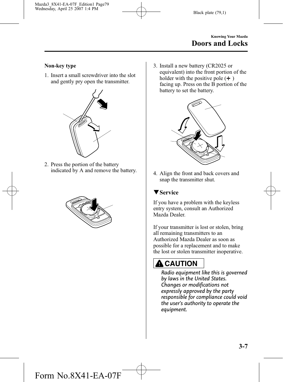 Doors and locks, Caution | Mazda 2008 3 4-DOOR User Manual | Page 79 / 452