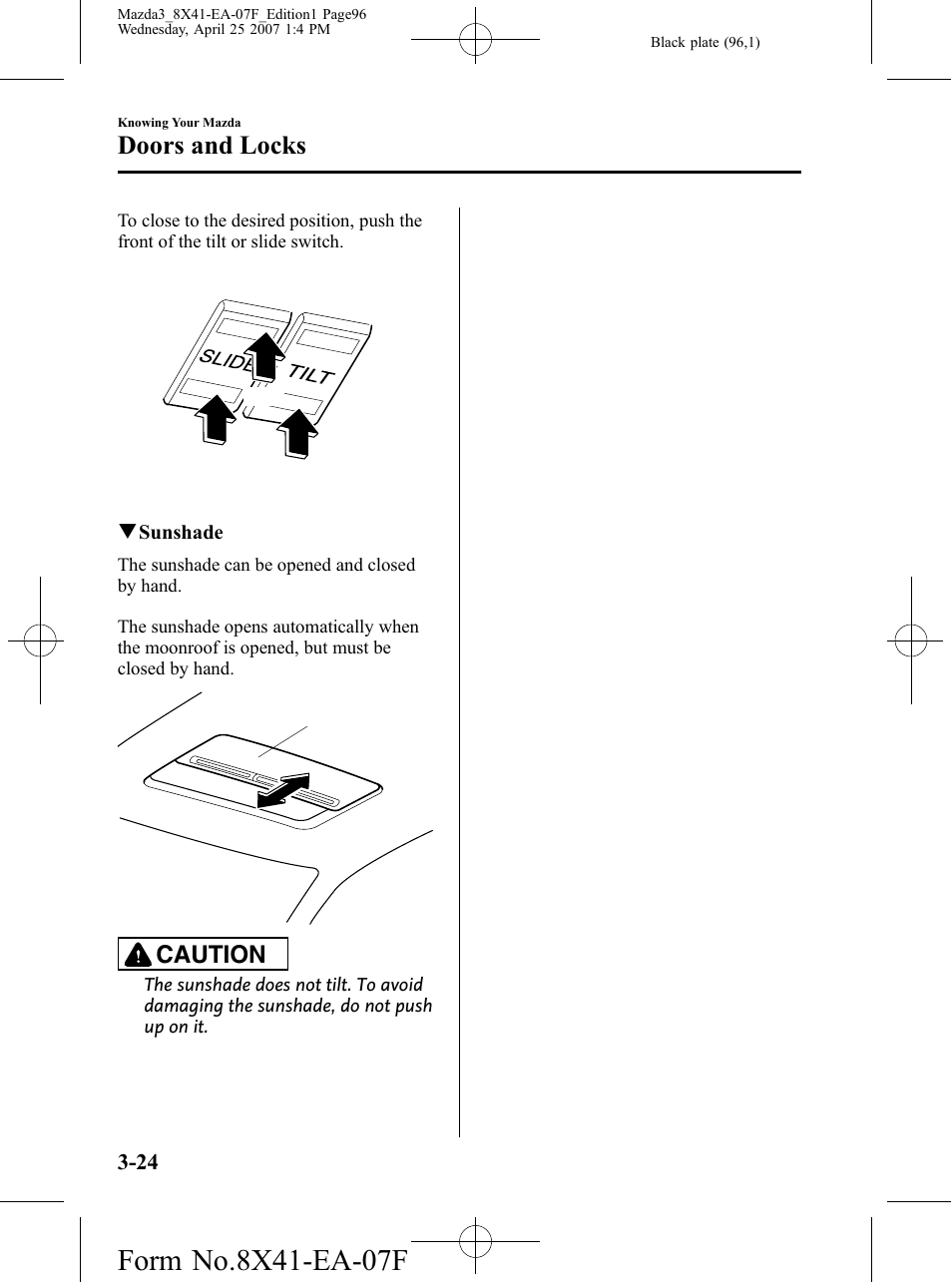 Doors and locks, Caution | Mazda 2008 3 4-DOOR User Manual | Page 96 / 452