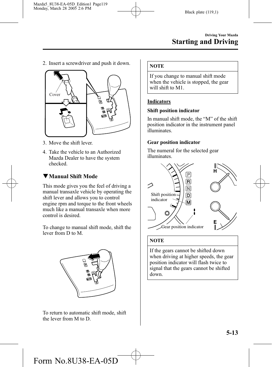 Starting and driving | Mazda 2006 5 User Manual | Page 119 / 388
