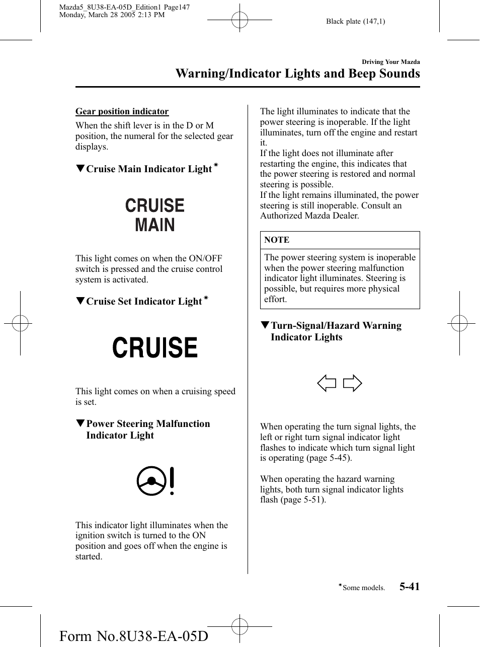 Warning/indicator lights and beep sounds | Mazda 2006 5 User Manual | Page 147 / 388