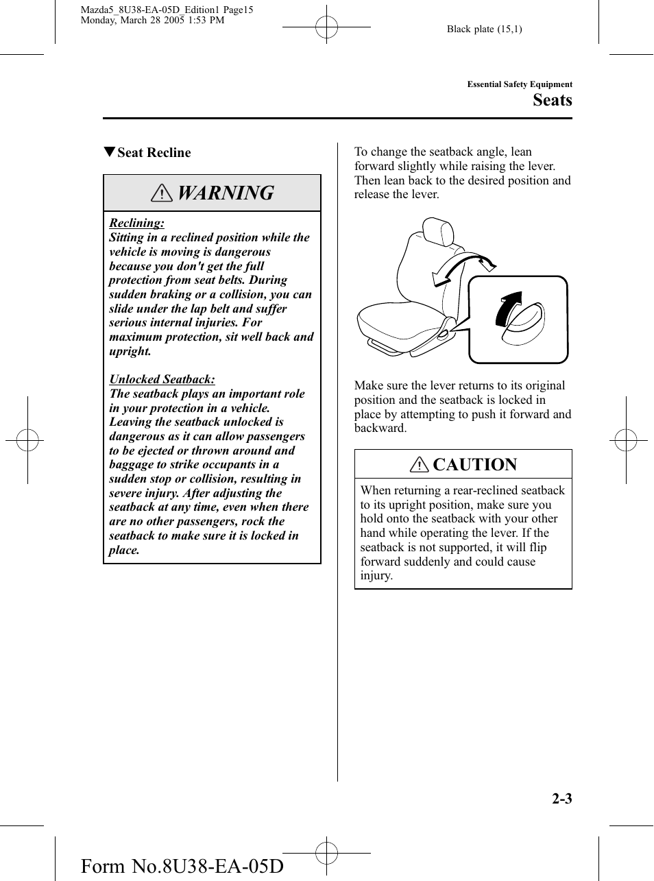 Warning, Caution, Seats | Mazda 2006 5 User Manual | Page 15 / 388