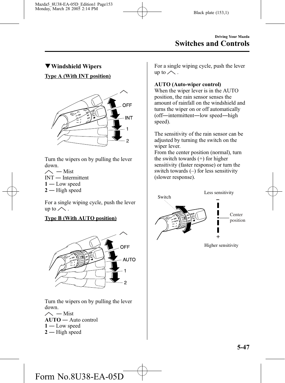Switches and controls | Mazda 2006 5 User Manual | Page 153 / 388