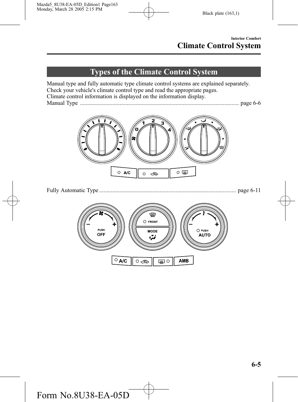 Types of the climate control system, Types of the climate control system -5, Climate control system | Mazda 2006 5 User Manual | Page 163 / 388