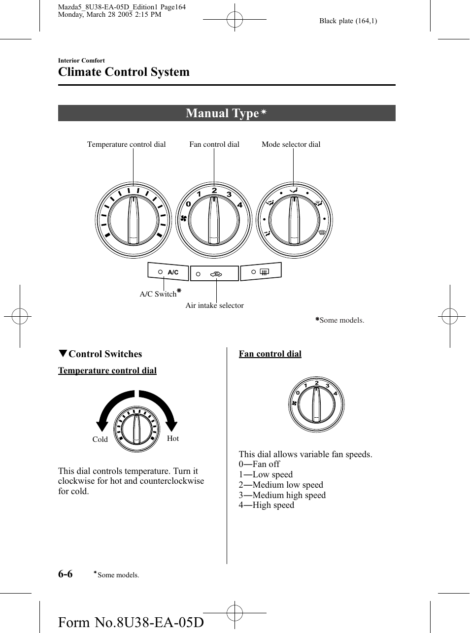 Manual type, Climate control system | Mazda 2006 5 User Manual | Page 164 / 388