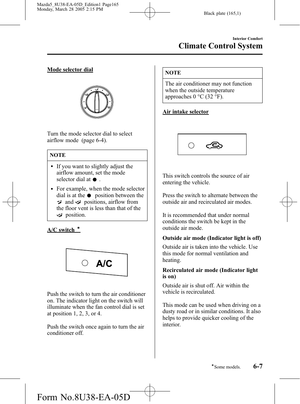 Climate control system | Mazda 2006 5 User Manual | Page 165 / 388