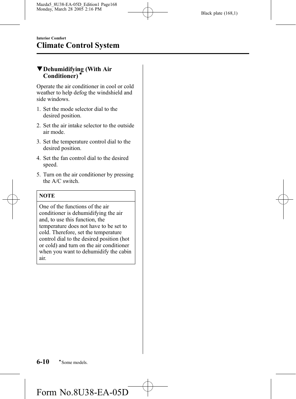 Climate control system | Mazda 2006 5 User Manual | Page 168 / 388