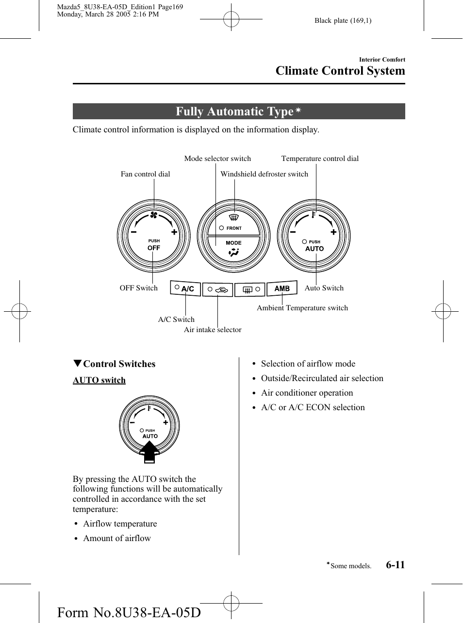 Fully automatic type, Climate control system, Qcontrol switches | Mazda 2006 5 User Manual | Page 169 / 388