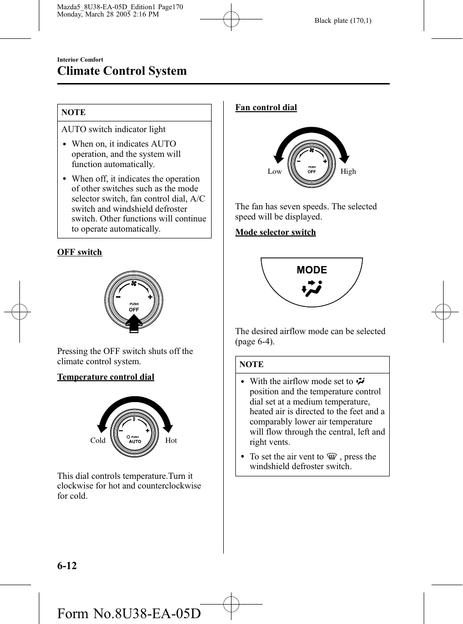 Climate control system | Mazda 2006 5 User Manual | Page 170 / 388