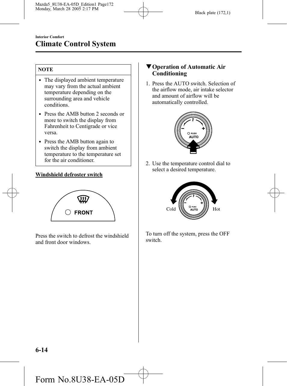 Climate control system | Mazda 2006 5 User Manual | Page 172 / 388