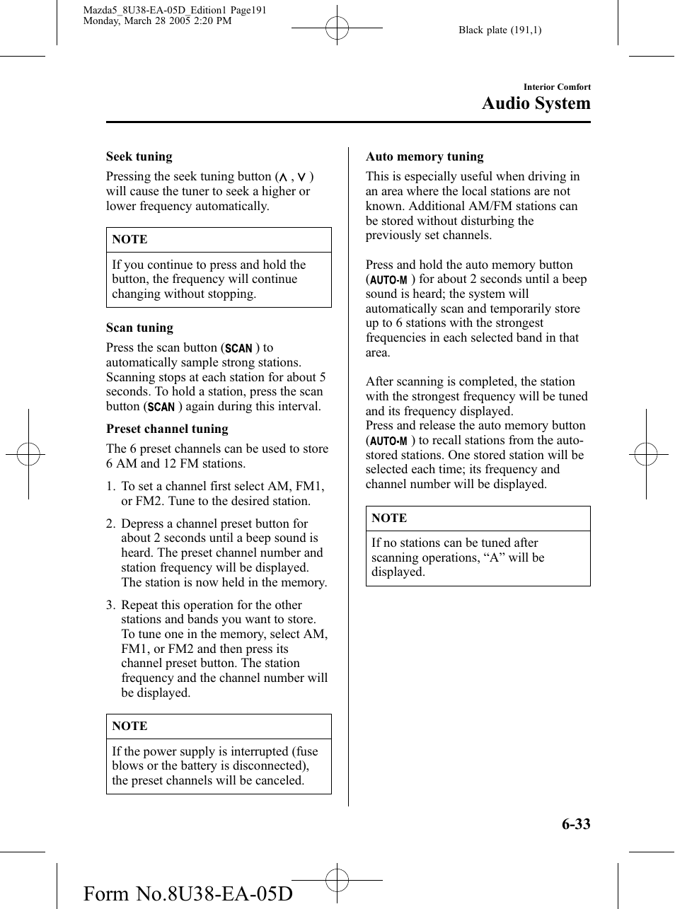 Audio system | Mazda 2006 5 User Manual | Page 191 / 388