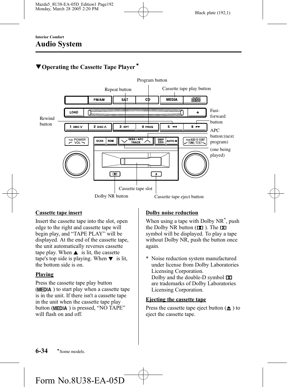 Audio system | Mazda 2006 5 User Manual | Page 192 / 388