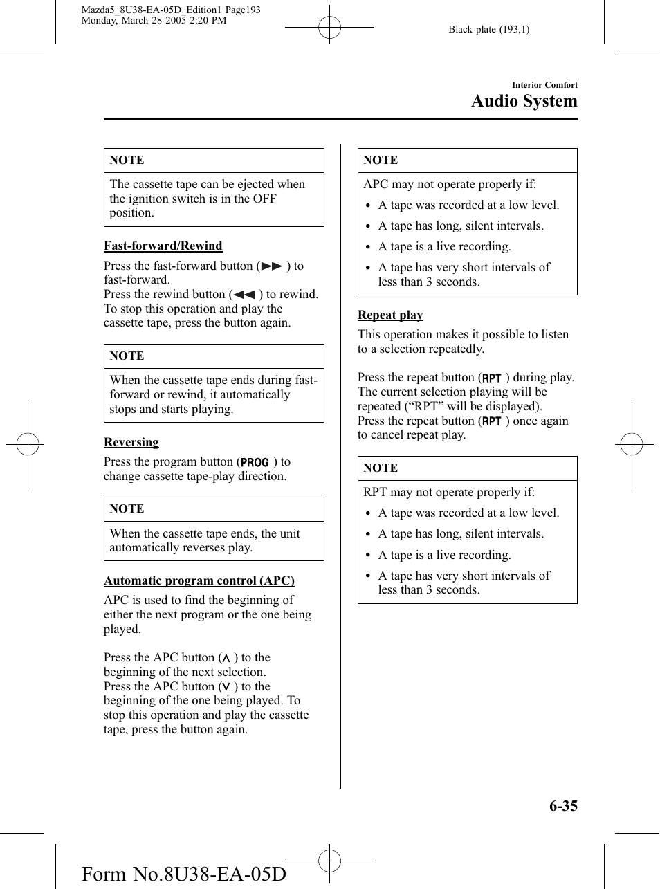 Audio system | Mazda 2006 5 User Manual | Page 193 / 388