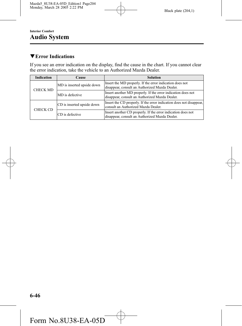 Audio system | Mazda 2006 5 User Manual | Page 204 / 388