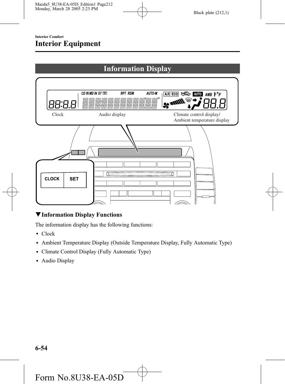 Information display, Information display -54, Interior equipment | Mazda 2006 5 User Manual | Page 212 / 388