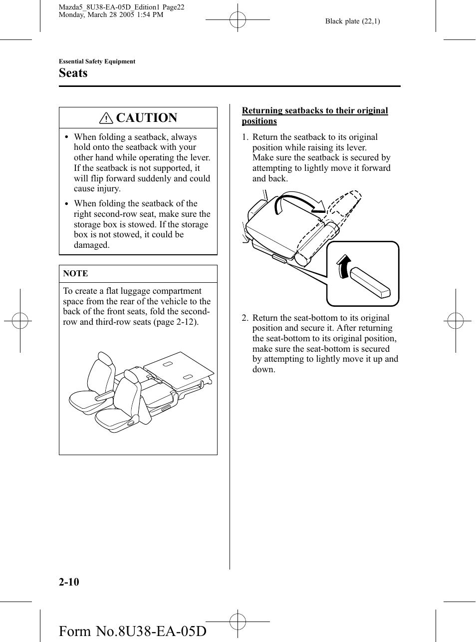 Caution, Seats | Mazda 2006 5 User Manual | Page 22 / 388