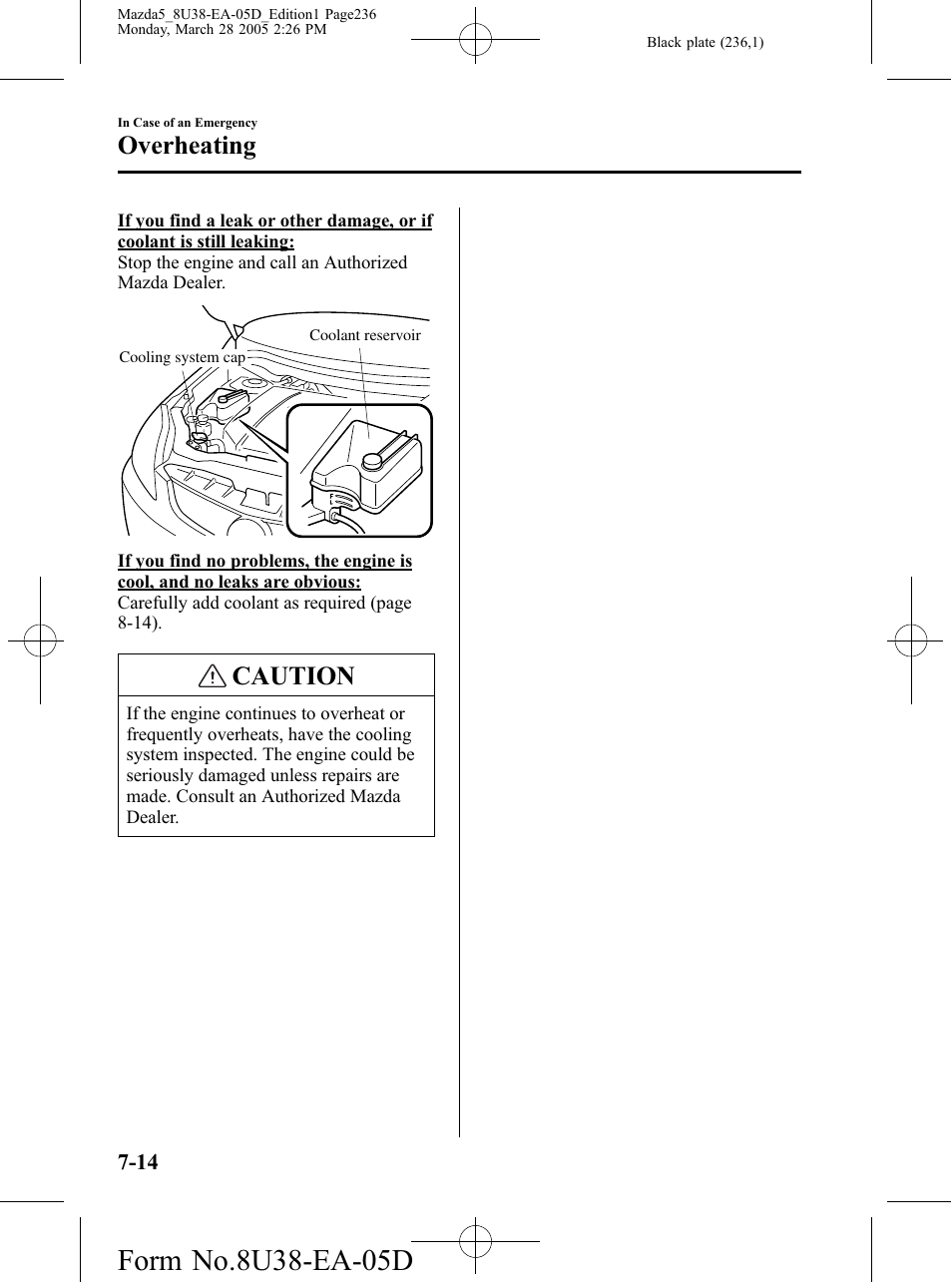 Caution, Overheating | Mazda 2006 5 User Manual | Page 236 / 388