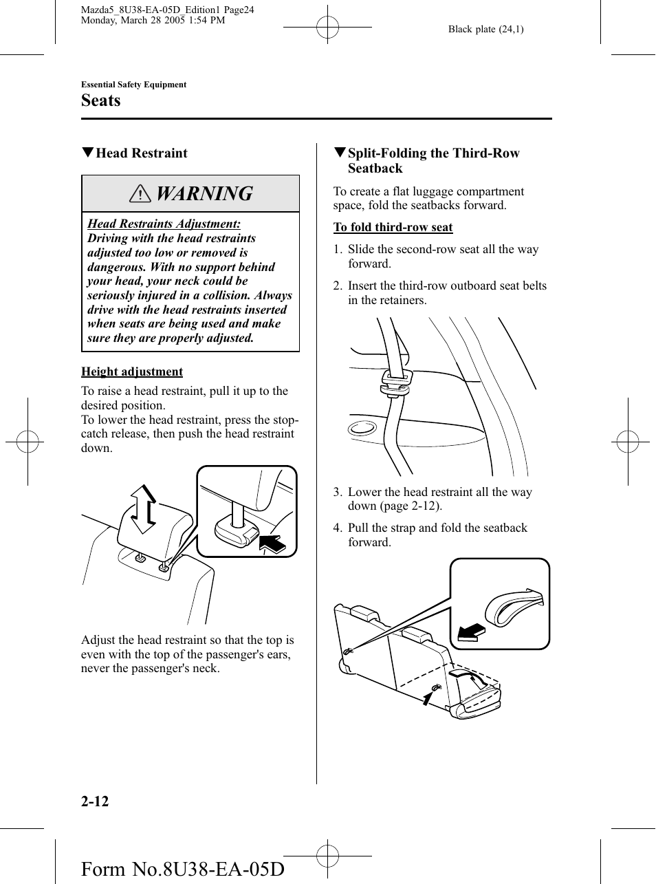 Warning, Seats | Mazda 2006 5 User Manual | Page 24 / 388