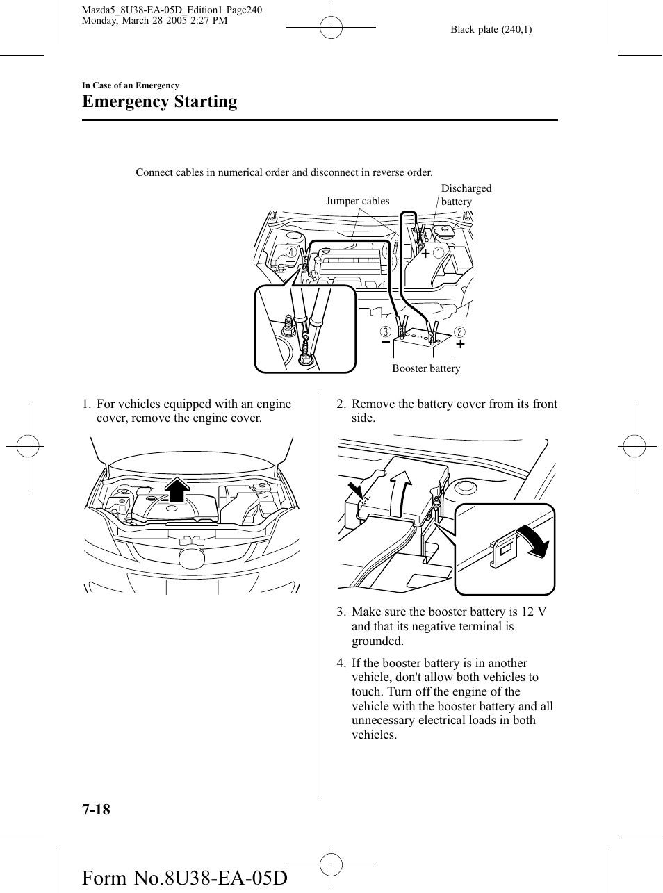 Emergency starting | Mazda 2006 5 User Manual | Page 240 / 388