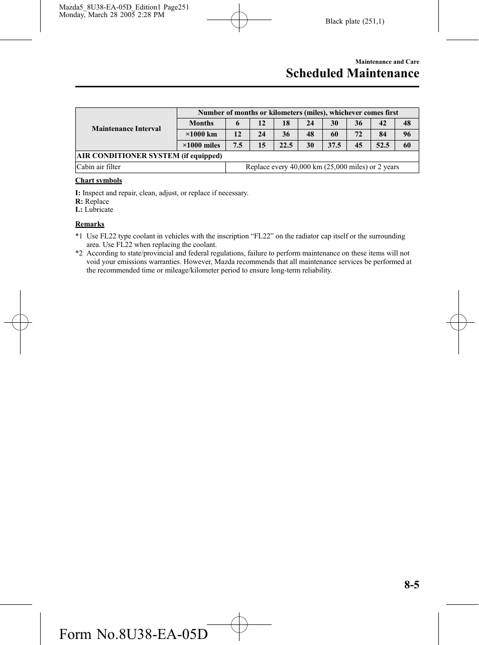 Scheduled maintenance | Mazda 2006 5 User Manual | Page 251 / 388