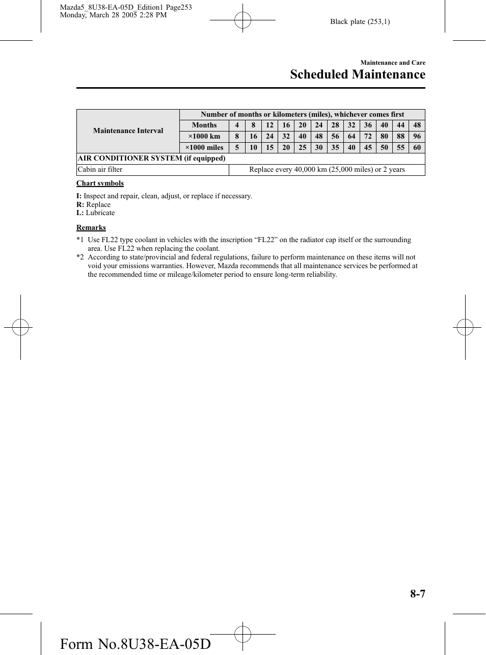 Scheduled maintenance | Mazda 2006 5 User Manual | Page 253 / 388