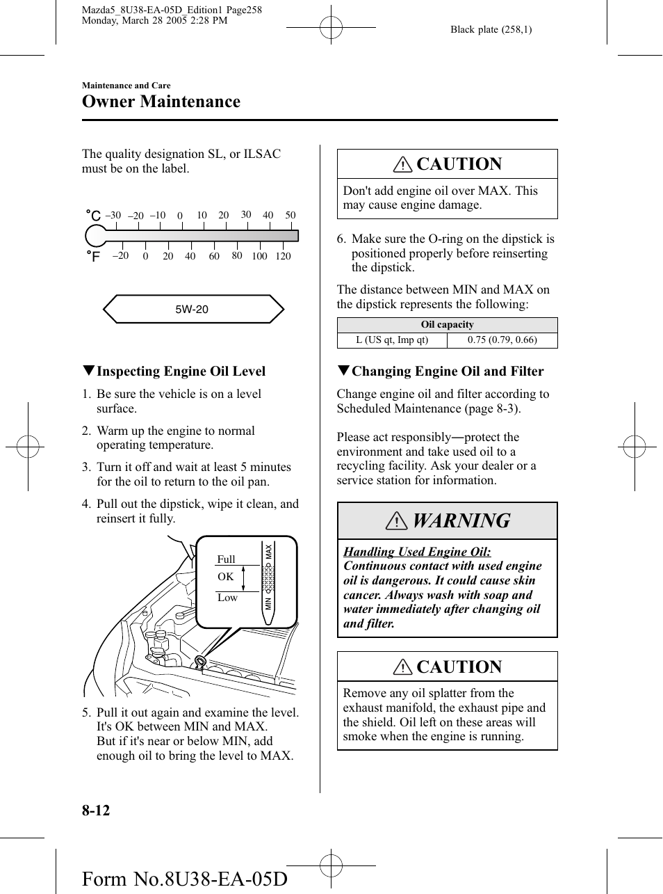 Warning, Caution, Owner maintenance | Mazda 2006 5 User Manual | Page 258 / 388