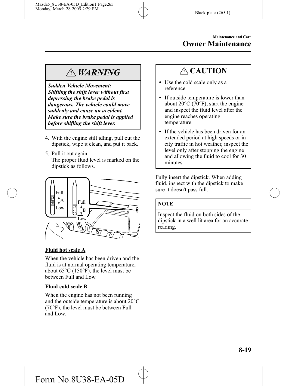 Warning, Caution, Owner maintenance | Mazda 2006 5 User Manual | Page 265 / 388